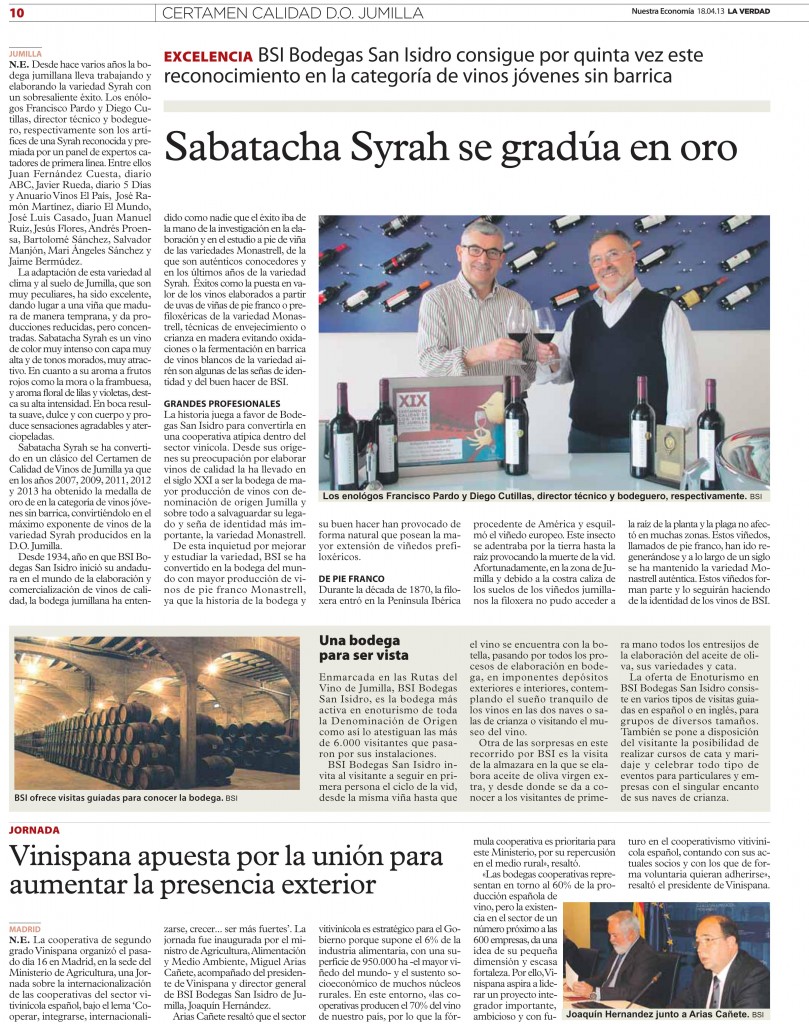Sabatacha Syrah 2012 en Diario La Verdad